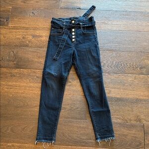 High-Rise dark denim corset cut Button-Fly Women’s Jeans with Belt